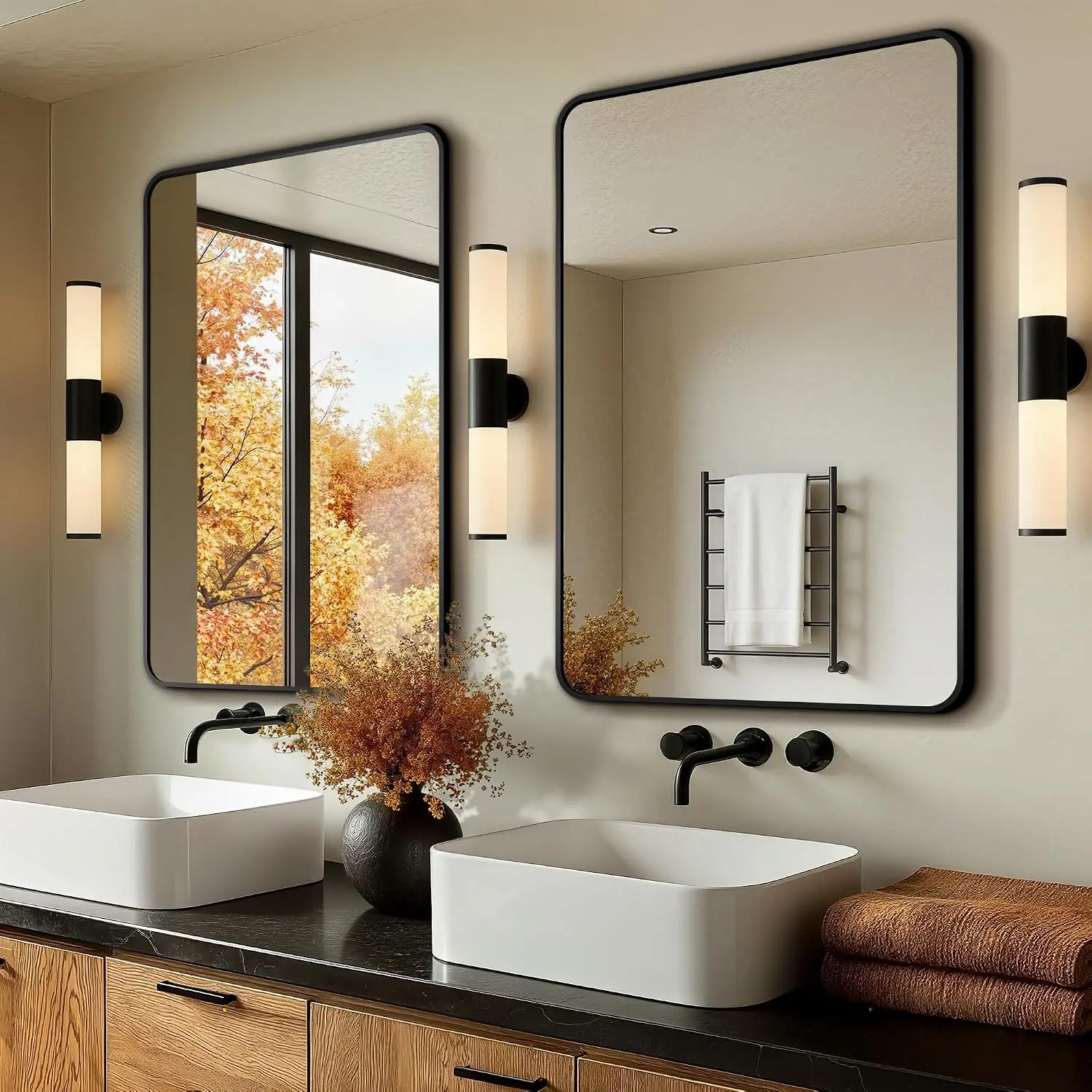 Black 2 Pack 36X24 Vanity Bathroom Mirror Over Sink HD Tempered Glass Anti Rust Frame Vertical Horizontal Wall Mirrors Living Ro