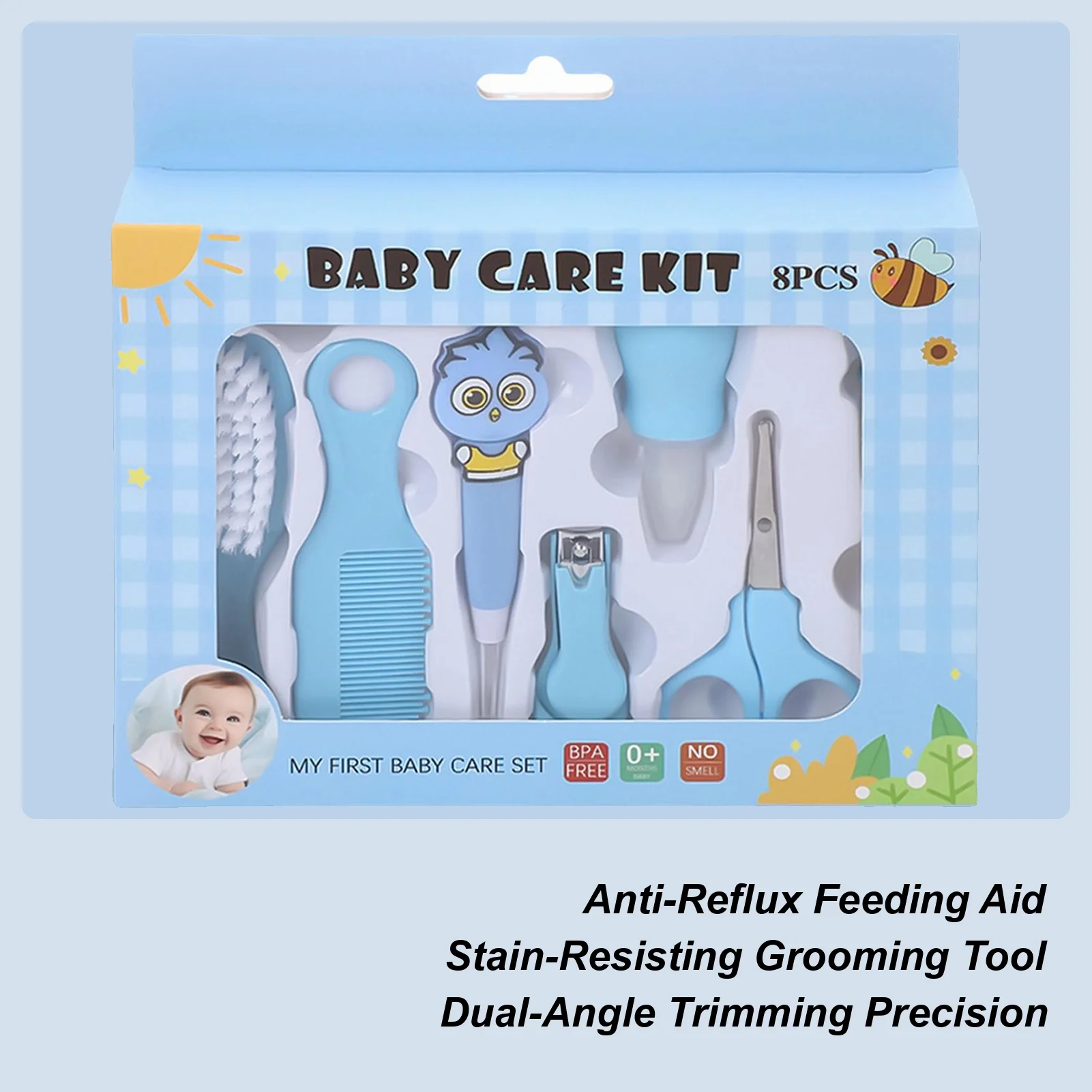 

Набор для ухода за ребенком, детский набор против удушья с щеткой для волос, 8-компонентный детский набор с назальным аспиратором для домашней ванны, путешествий, больницы