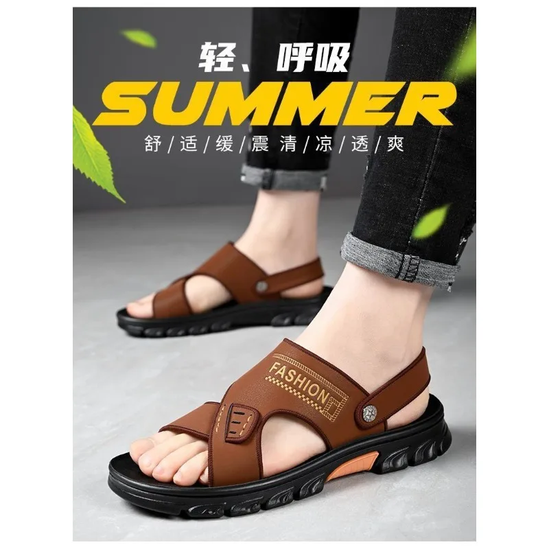 Sandalen Voor Heren Zomer Nieuwe Open Teen Jeugd Strandschoenen Klassieke Slippers Antislip Heren Comfortabele Platte Sandalen Met Zachte Onderkant 2024