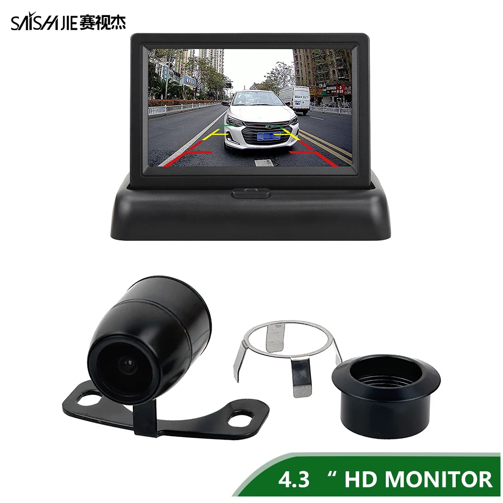 

4.3in Auto Foldable Monitor with Universal Rear view camera kit TFT LCD screen display for 2 RCA Video Channels DVD Media Player