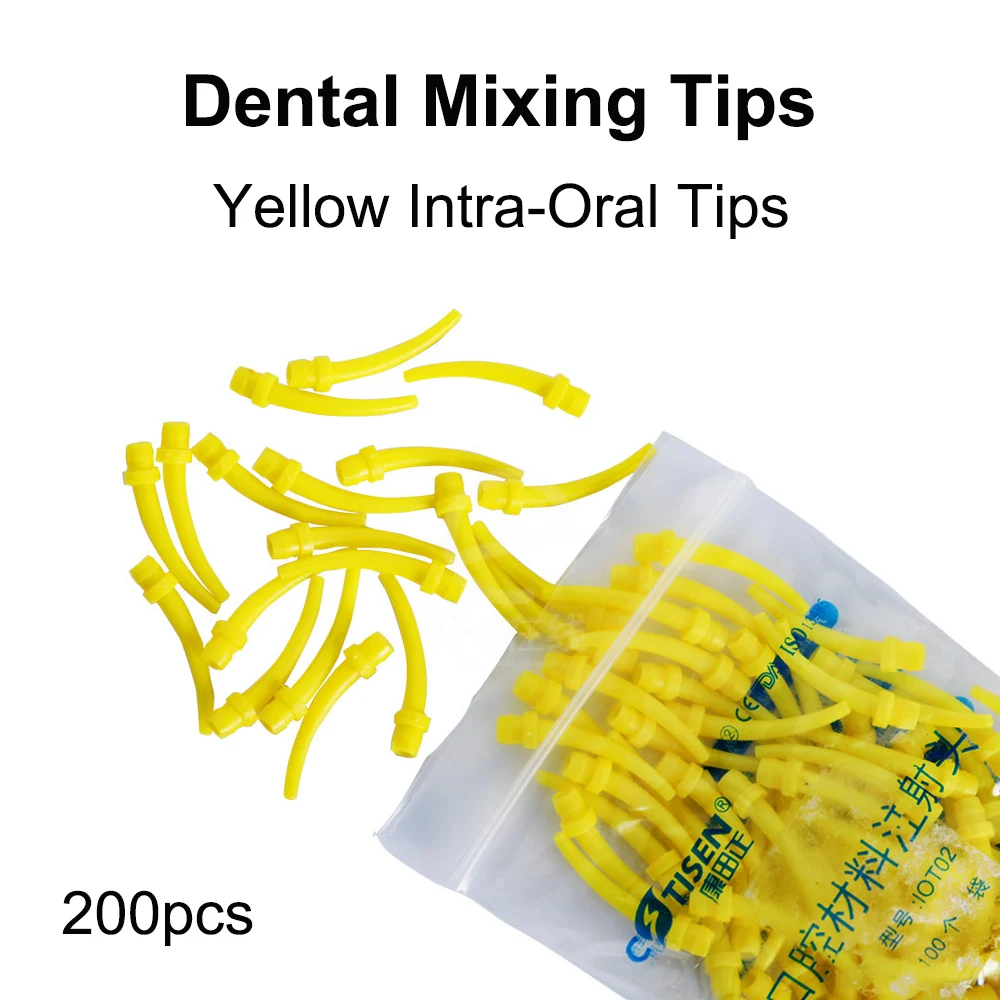 

200pcs Dental Yellow Intra Oral Tips Small Impression Silicone Mixing Tips for Light Boday Intraoral Head Dentistry Disposable