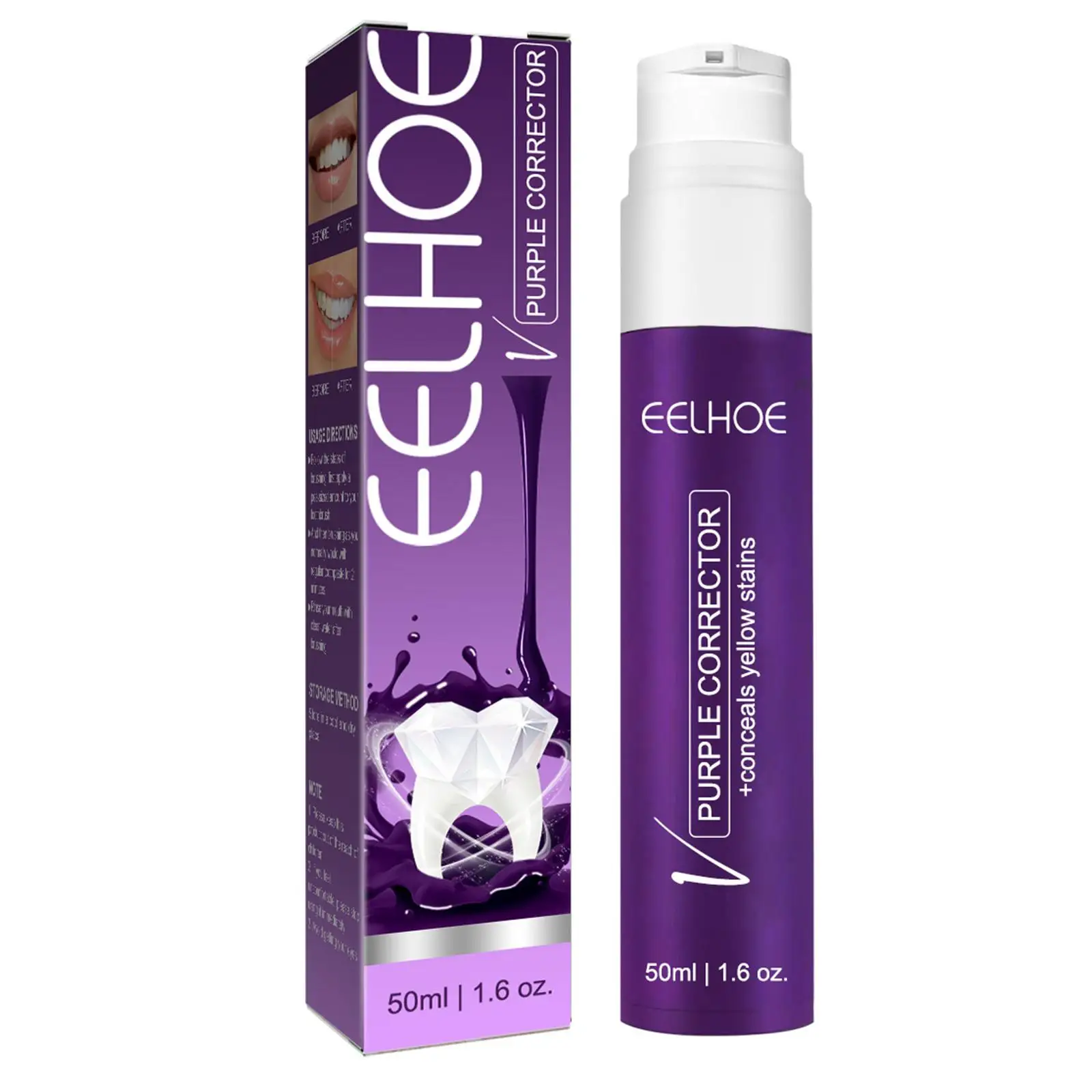 Dentifrice blanchissant violet, 50ml, dents, plaque, mousse, soins, élimination, mousse, livres, tee Z6N9