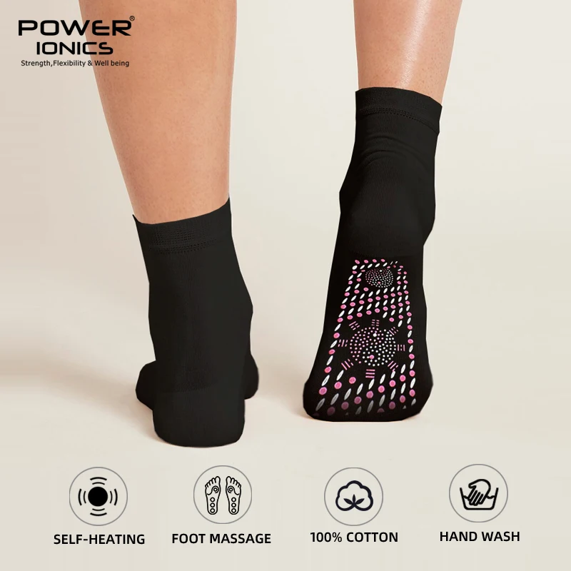 Power Ionics 1pair Anions Far Infrared Rays Self-heat 100% Cotton Socks Foot Massage Improve Body Blood Circulation