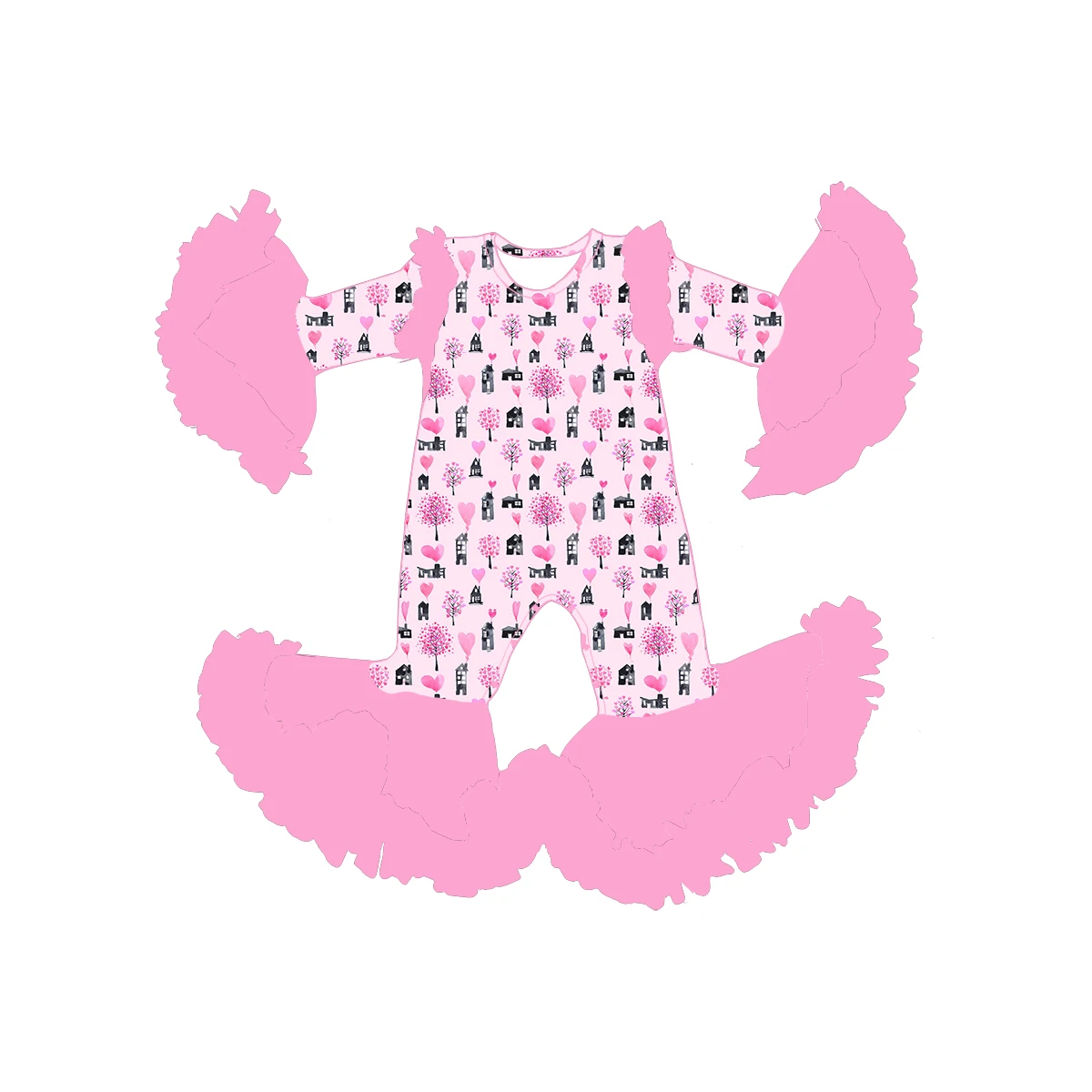 Baby's new mesh jumpsuit clothing girls' boutique children's set long-sleeved jumpsuit Valentine's Day love printed clothing