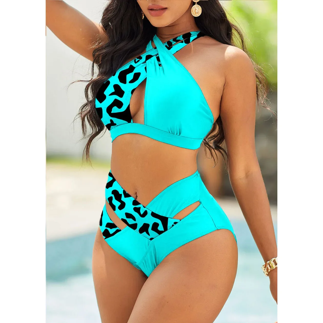 Damski strój kąpielowy Halter strój kąpielowy dwuczęściowy kostium kąpielowy lampart nadrukowany motyl Tankini Top Boyshorts Swimm S-5XL