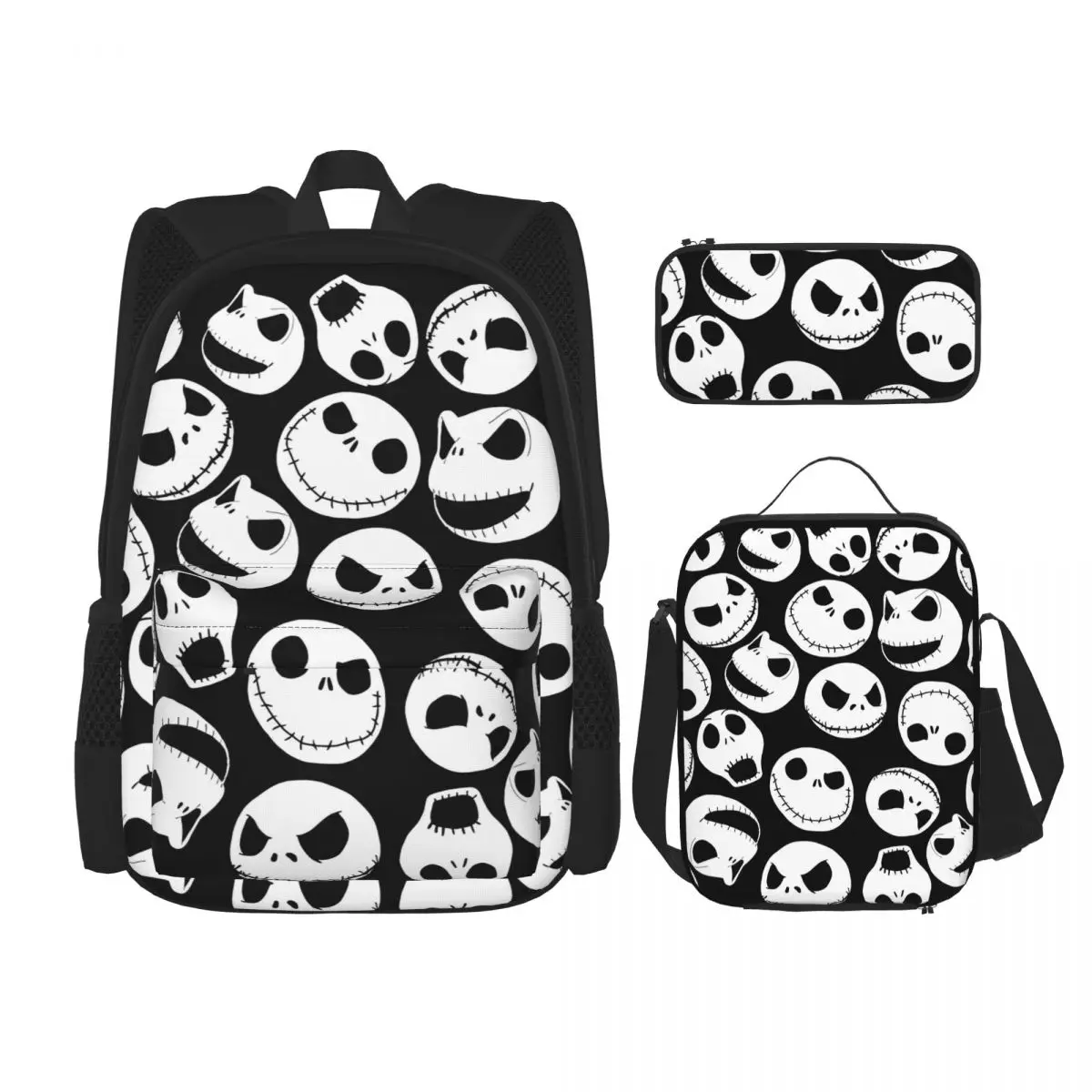 Jack Skellington patrón 3pecs/set mochila estudiante el pesadilla antes de Navidad ordenador portátil mochila bolsa de almuerzo estuche para lápices