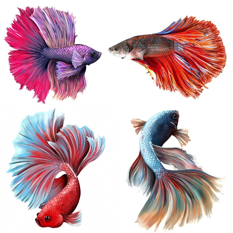 

T336# Colorful Fighting Fish Lovely Little Goldfish Wall Sticker Living Room Cabinet Refrigerator Home Decoration Decals