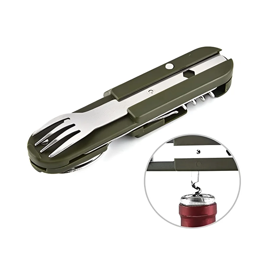 

1PC Multifunctional Knife Spoon Camping Tool,Portable 7-in-1 Stainless Steel Travel Tableware,Multifunctional Folding Tableware