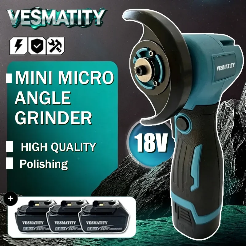 Professional grade mini cordless angle grinder rechargeable with cutting and polishing wheel for diamond work for 18V20V battery