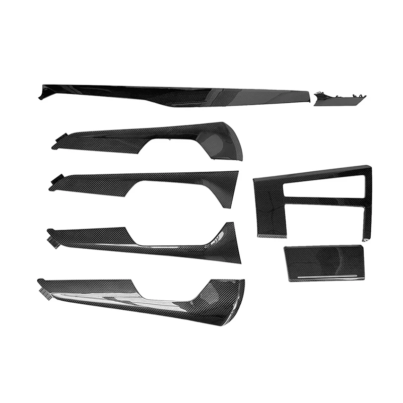 8 Pcs Replacement Matt Carbon Fiber Blue Thread Interior Trim Dashboard Cover Panel Center Console Cover for Audi A6 A7 C8 S6 S7