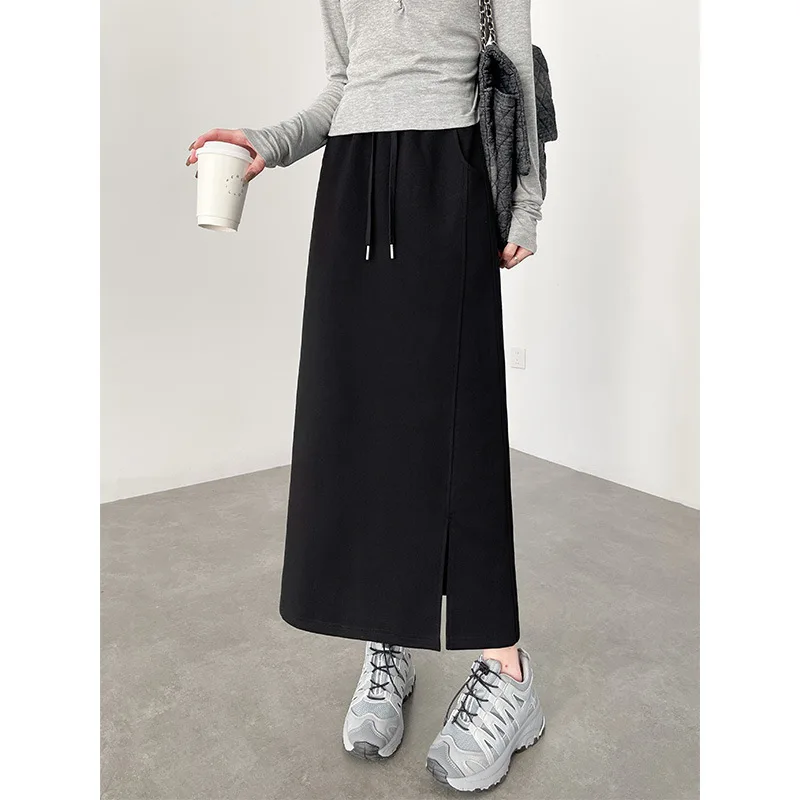 

Новая женская серая юбка миди 2026 года: элегантная спортивная юбка-свитшот, современная прямая юбка-карандаш, летняя повседневная юбка с разрезом