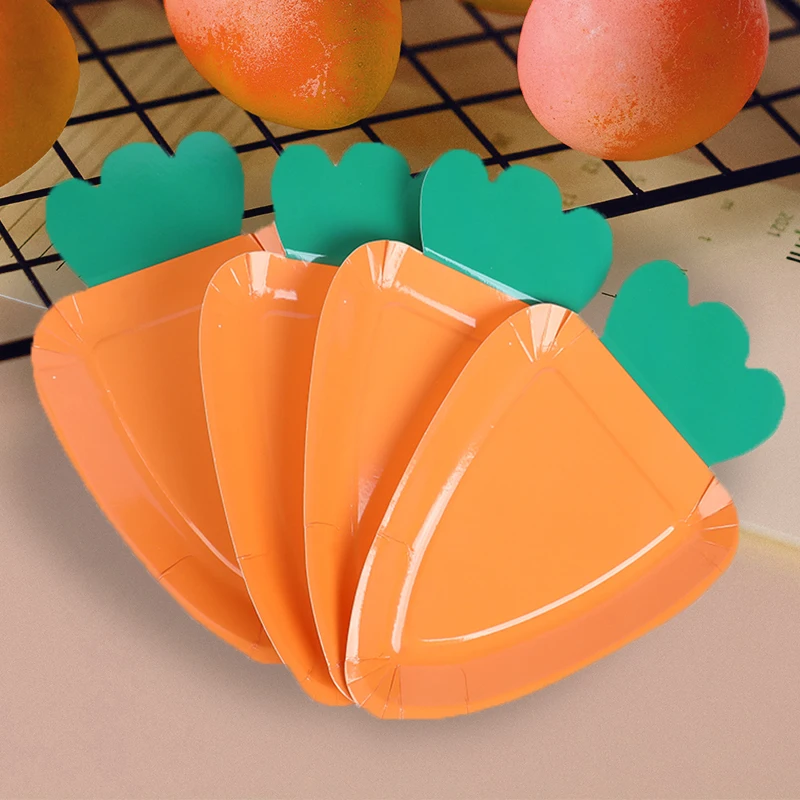 

8pcs Carrot Paper Plate Festival Fruit Party Cake Convenient Tableware Disposable Cutlery Easter Spring Party Table Decoration