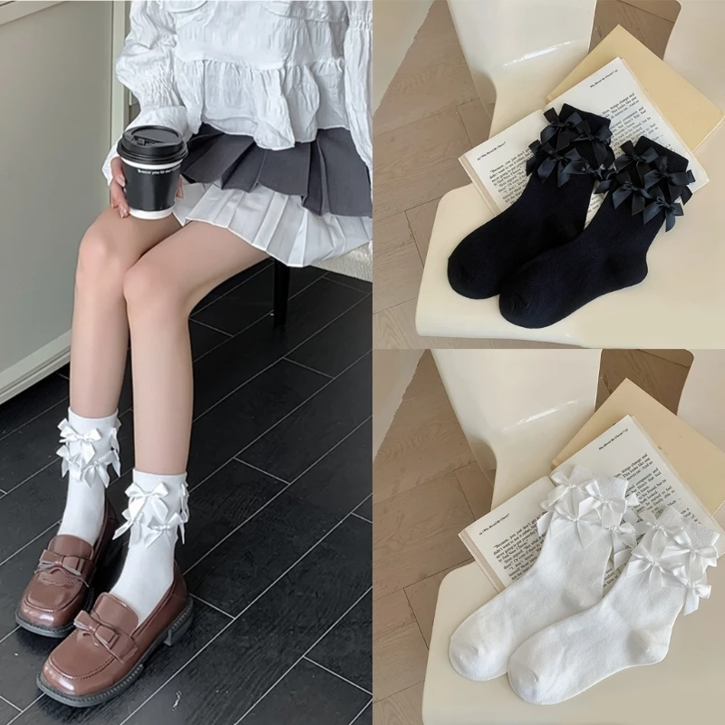 Women's Cotton Socks Above Ankle Socks Ballets Bows Socks Middle Tube Socks Casual Socks Simple Loose Socks