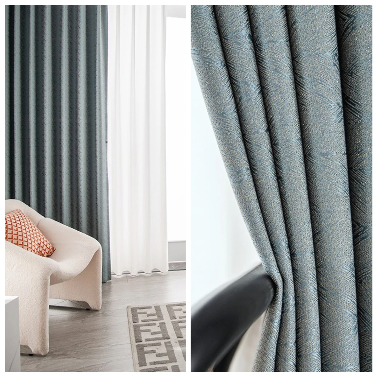 

Modern Light Luxury High-precision Jacquard Curtains High End and Atmospheric Golden Fishbone Pattern Living Room Bedroom