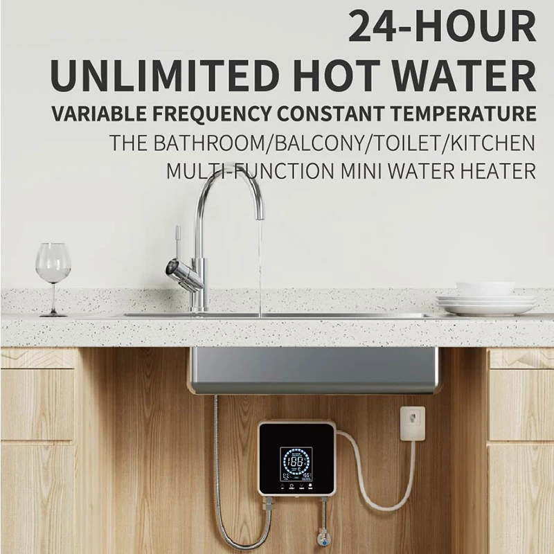 110V/220V Instant Water Heater Bathroom Kitchen Wall Mounted Electric Water Heater LCD Temperature Display with Remote Control