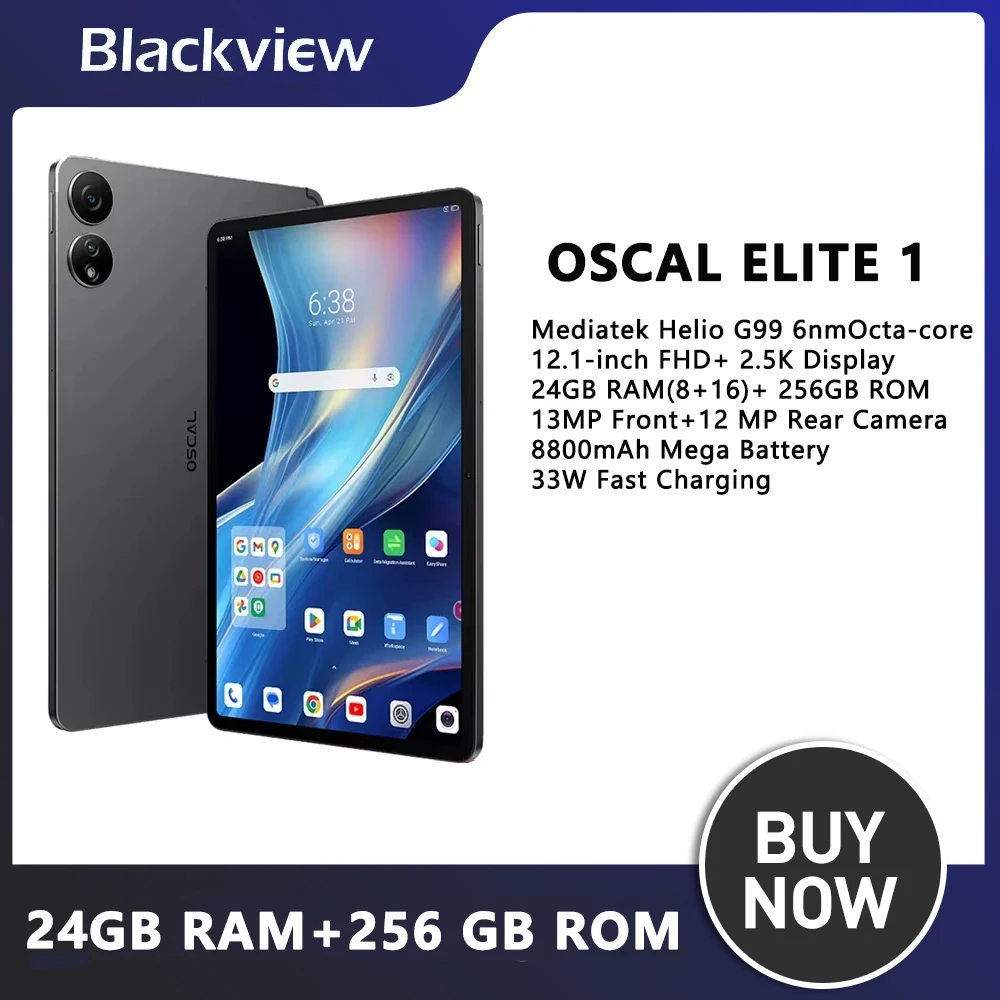 Blackview OSCAL ELITE 1 Tablet 12.1 "2.5K Display 24GB 256GB Tablets PC Helio G99 8800mAh Bateria Android 14 33W Carregamento Rápido