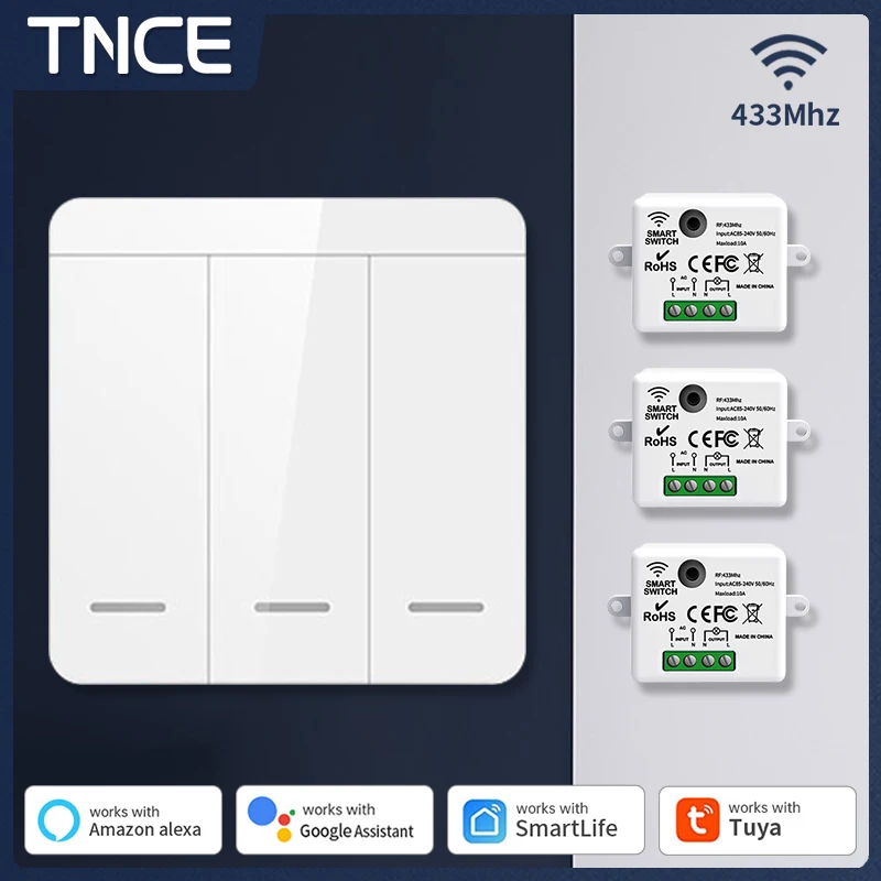 TNCE 86 Wireless Smart Switch Light 433Mhz RF 1/2/3 Gang Wall Panel Switch With Remote Control Mini Relay Receiver Home