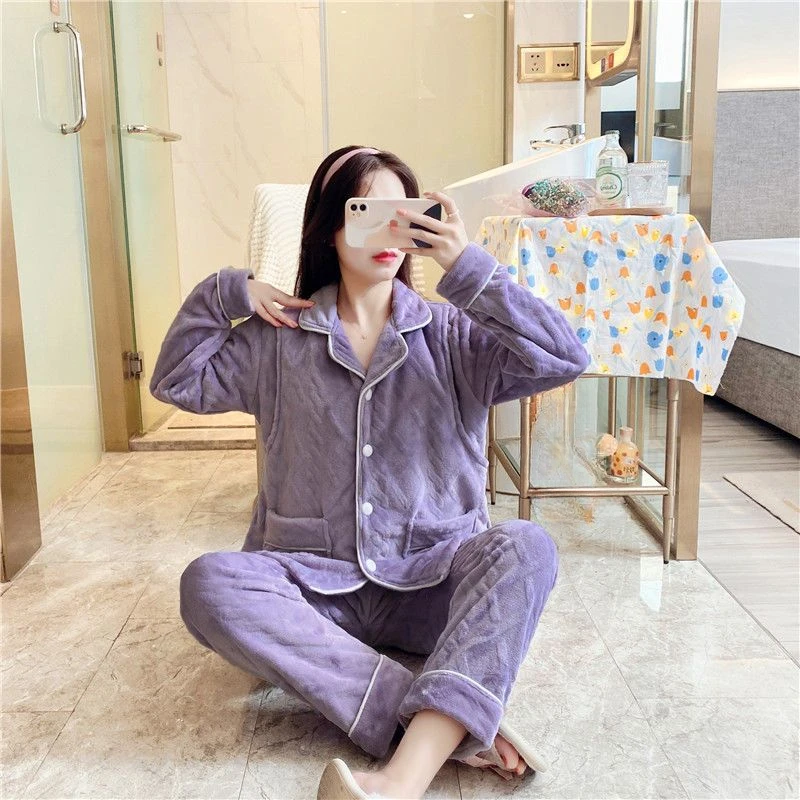 

Autumn and Winter Nursing Clothes Thickened Flannel During Pregnancy Postpartum Warmth Maternity Pajamas Breastfeeding Suit