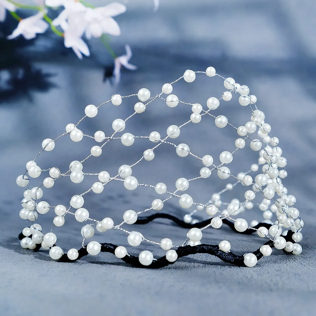 Pearl Headband Soft Chain Net Hairbands for Bride Wedding Party Hair Accessories Fashion Beaded Headdress Women Jewelry