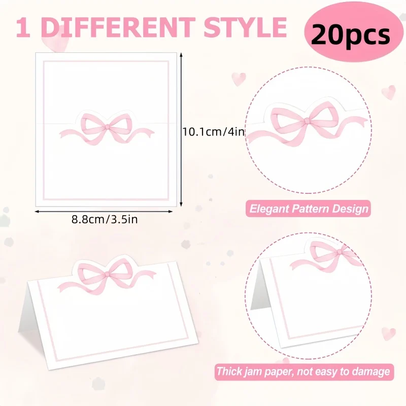 20 Stück rosa Schleifen-Sitzkarten, Hochzeits-Gästekarten, Geburtstagsparty-Tischdekoration, Geschenkkarten, Tee-Party-Dekorationszubehör – Detail 6