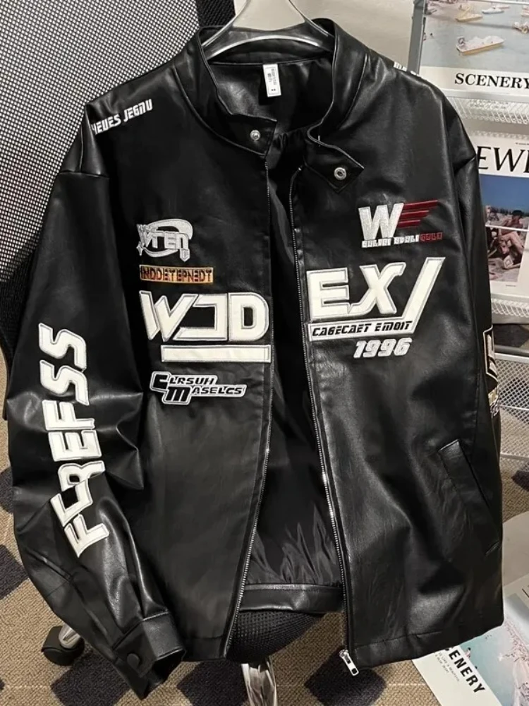 

Vintage Motorcycle PU Leather Jacket for Men Premium Racing Aviator-Inspired Biker Coat Embroidered Chic Spring Fall Streetwear