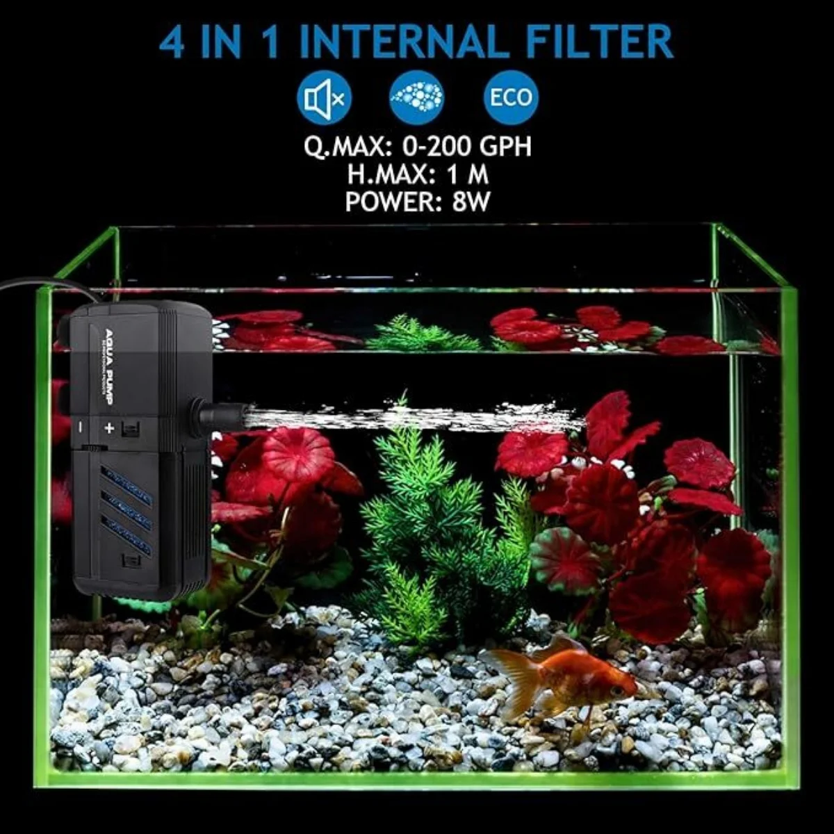 4 في 1 فلتر خزان الأسماك لحوض السمك، مضخة مياه، فلتر تنقية داخلي، موجة الأكسجين #3