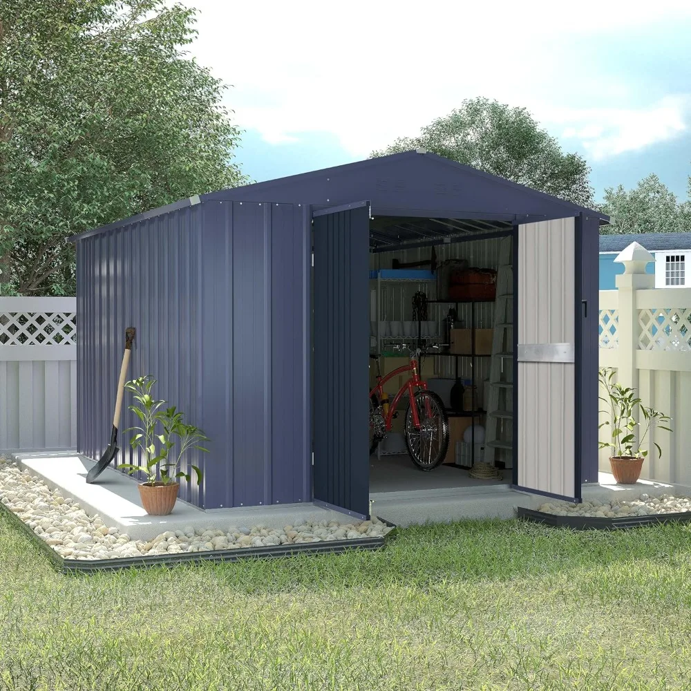 8 X 10FT Storage Shed with Thickened Galvanized Steel, Outdoor Storage Shed with Lockable Door & Air Vents