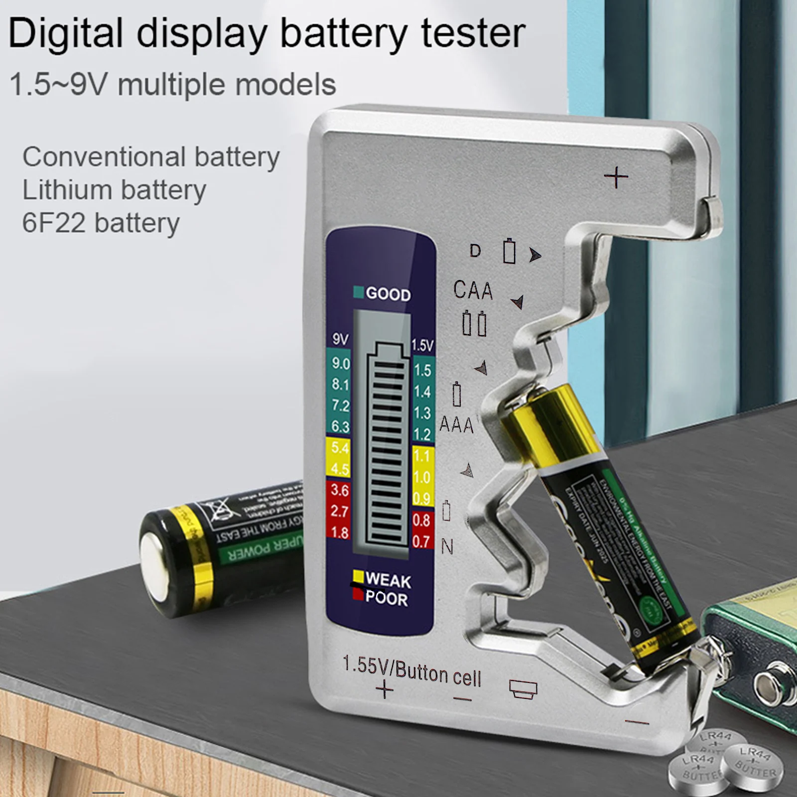 Portable Digital Battery Tester Display for D N AA AAA 9V 1.5V Button Cell  Capacity Check Detector Voltage Capacity Test Tool