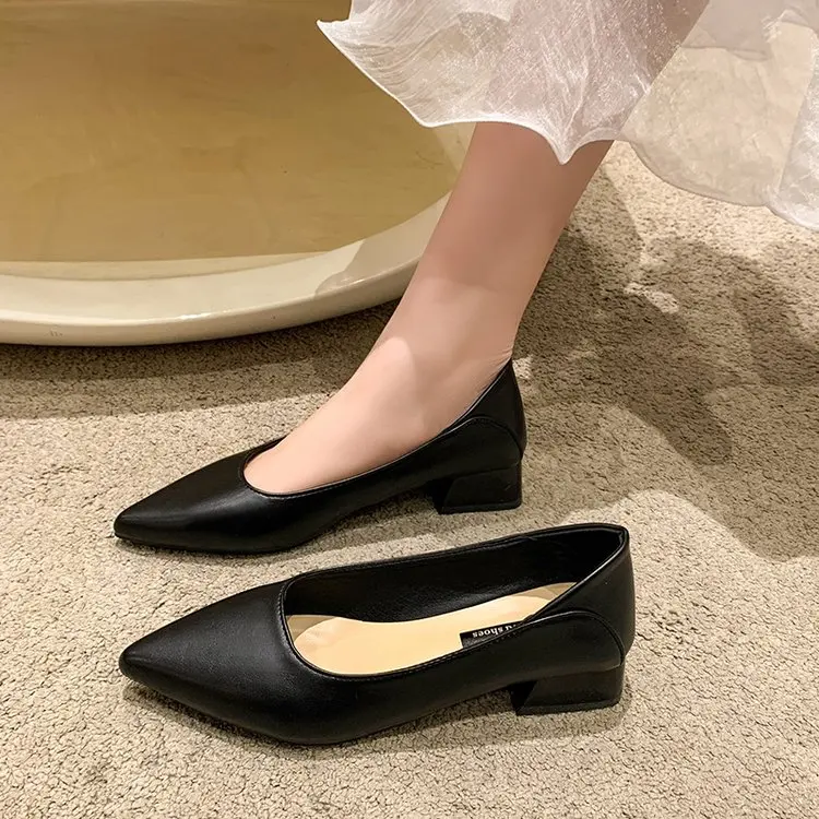 New Fashion Exquisite Ladies Beautiful Solid Color Shallow Mouth Thick Heel Soft Sole Pointed Toe Heel Shoes Ladies High Heels