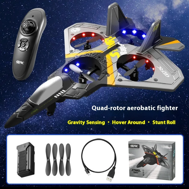 V17 Remote-Controlled Quadcopter Stunt Fighter Gliding Model Aircraft Black Technology Aircraft Drop Resistant Children'S Toy