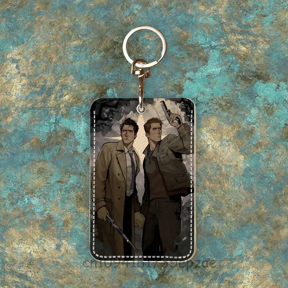 حافظة بطاقات الوصول المخصصة من Sam and D-Dean W-Winchester حافظة بطاقات جلدية سلسلة مفاتيح حلقة رئيسية حافظة بطاقات النقل هدايا