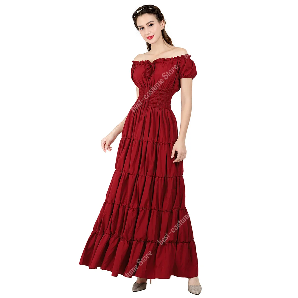 Medieval Dress Off Shoulder Victorian Irish Dresses European Clothing for Women White Elastic Waist Long Dress Elegant