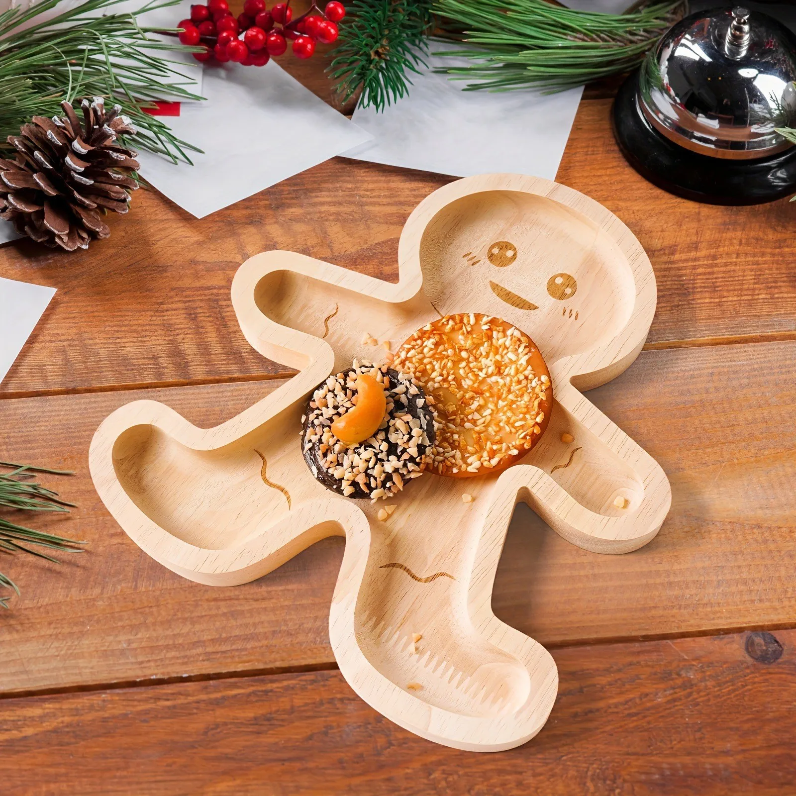 Solid Wood Gingerbread Man Tray Christmas Children's Snack Plate Creative Wooden Tableware Party Plate Bowls/Plates/Trays