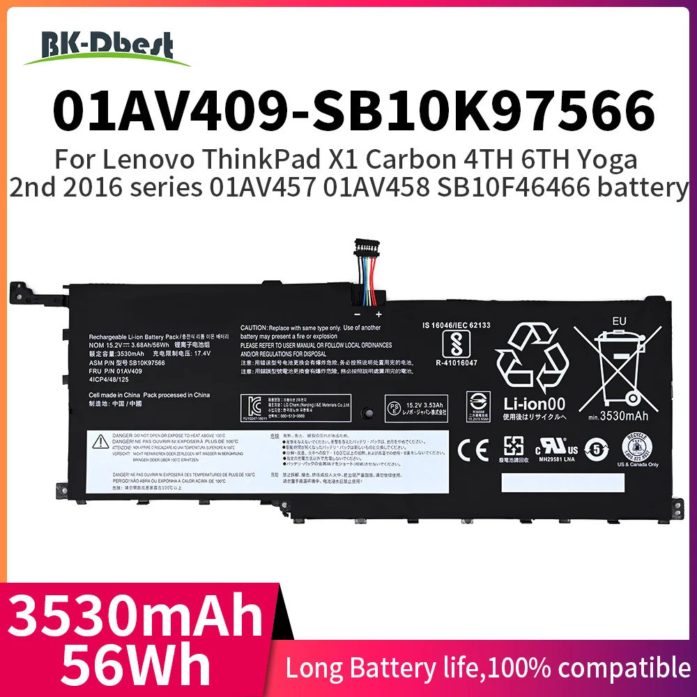 

BK-Dbest Прямая поставка с завода 01AV409 SB10K97566 Аккумулятор для ноутбука Lenovo ThinkPad X1 Carbon 4TH 6TH Yoga 2nd 2016 series