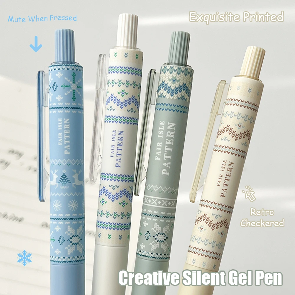 

3/4 Pcs Retro Checkered Quiet Gel Pens 0.5mm Minimalist Stylish Black Quick Drying Pen Designed for Study & Office Use