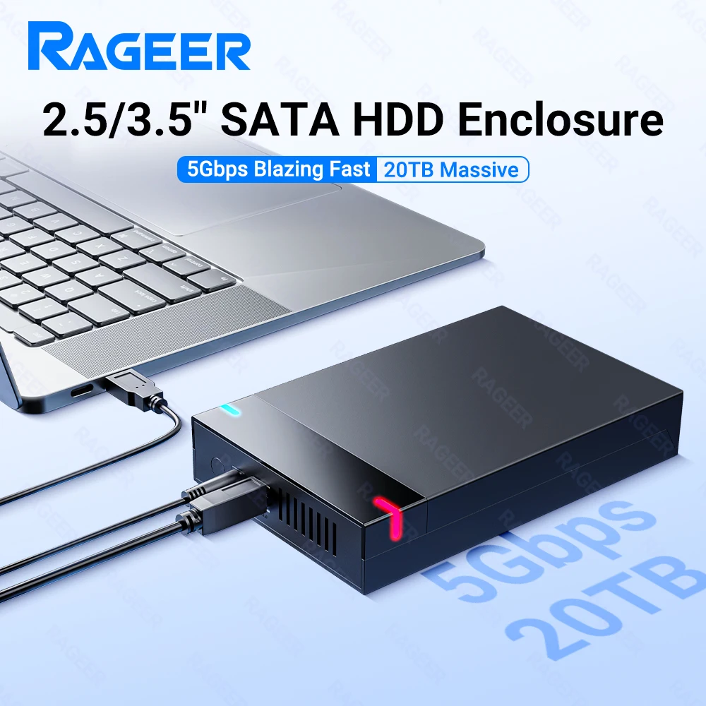 

Корпус внешнего жесткого диска RAGEER 3,5 дюйма/2,5 дюйма с блоком питания — адаптер USB 3.0 к SATA для ПК, ноутбука