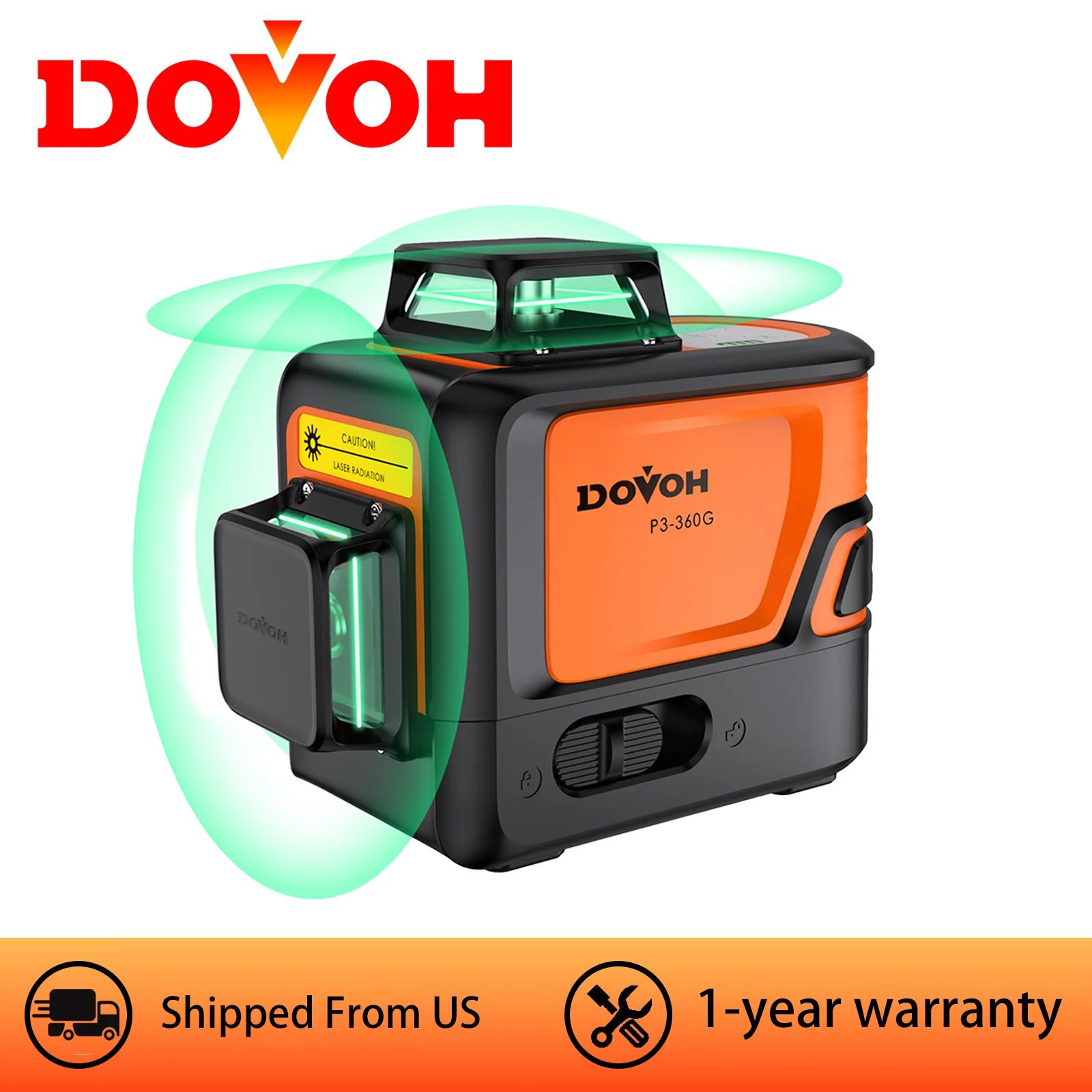 DOVOH 360° Laser Level Auto-Leveling Heavy Duty 3 Flat Structure Rechargeable, Suitable for Contractor Tile Ceilings, P3-360G