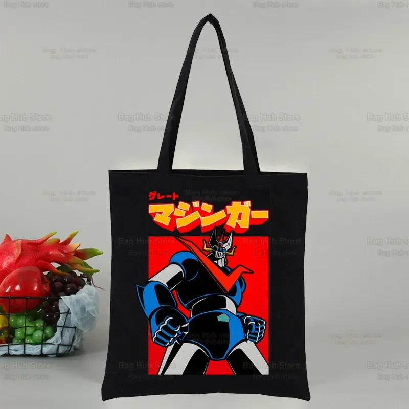 Mazinger Z Anime Robot Harajuku Women Shoulder Bag Canvas Bag Harajuku Shopping Bags Fashion Casual Handbags Grocery Tote Girls