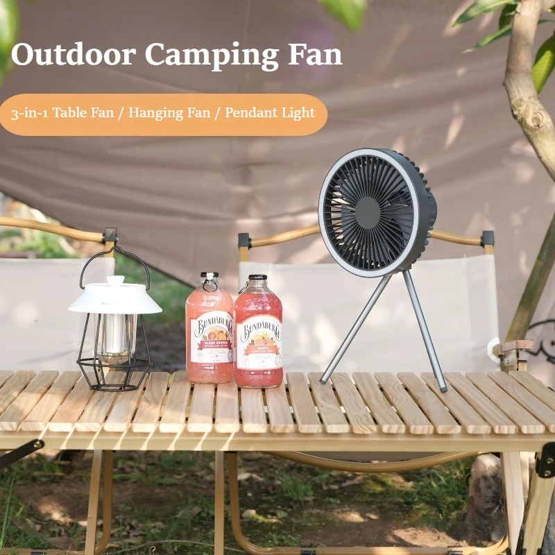 10000mAh Camping Fan with LED Light 3-in-1 Portable Tripod Fan Hanging Desk Fan for Outdoor Tent Picnic