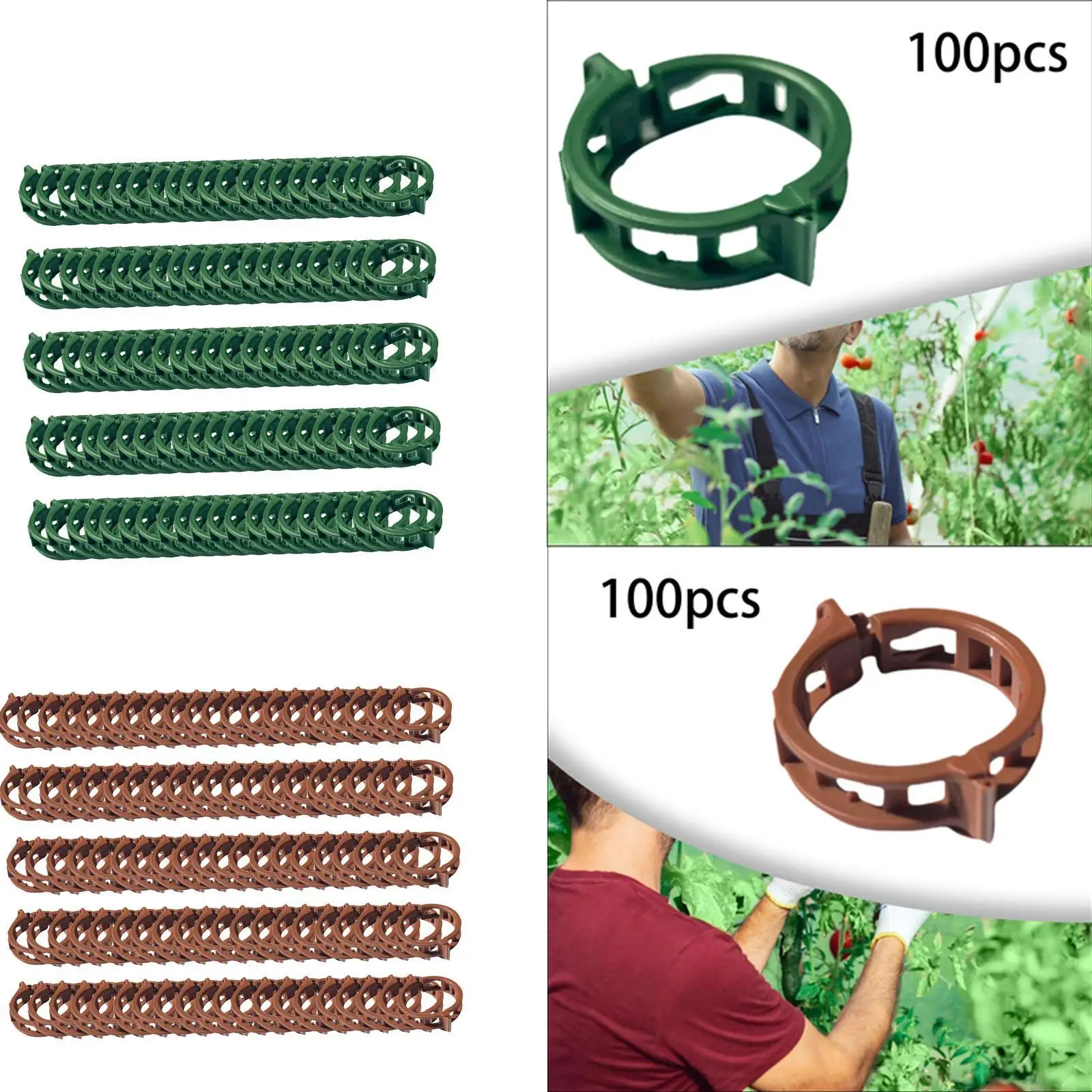 Clipes de suporte a plantas, Braçadeiras para jardim, Fazenda Estufa, 100 pcs