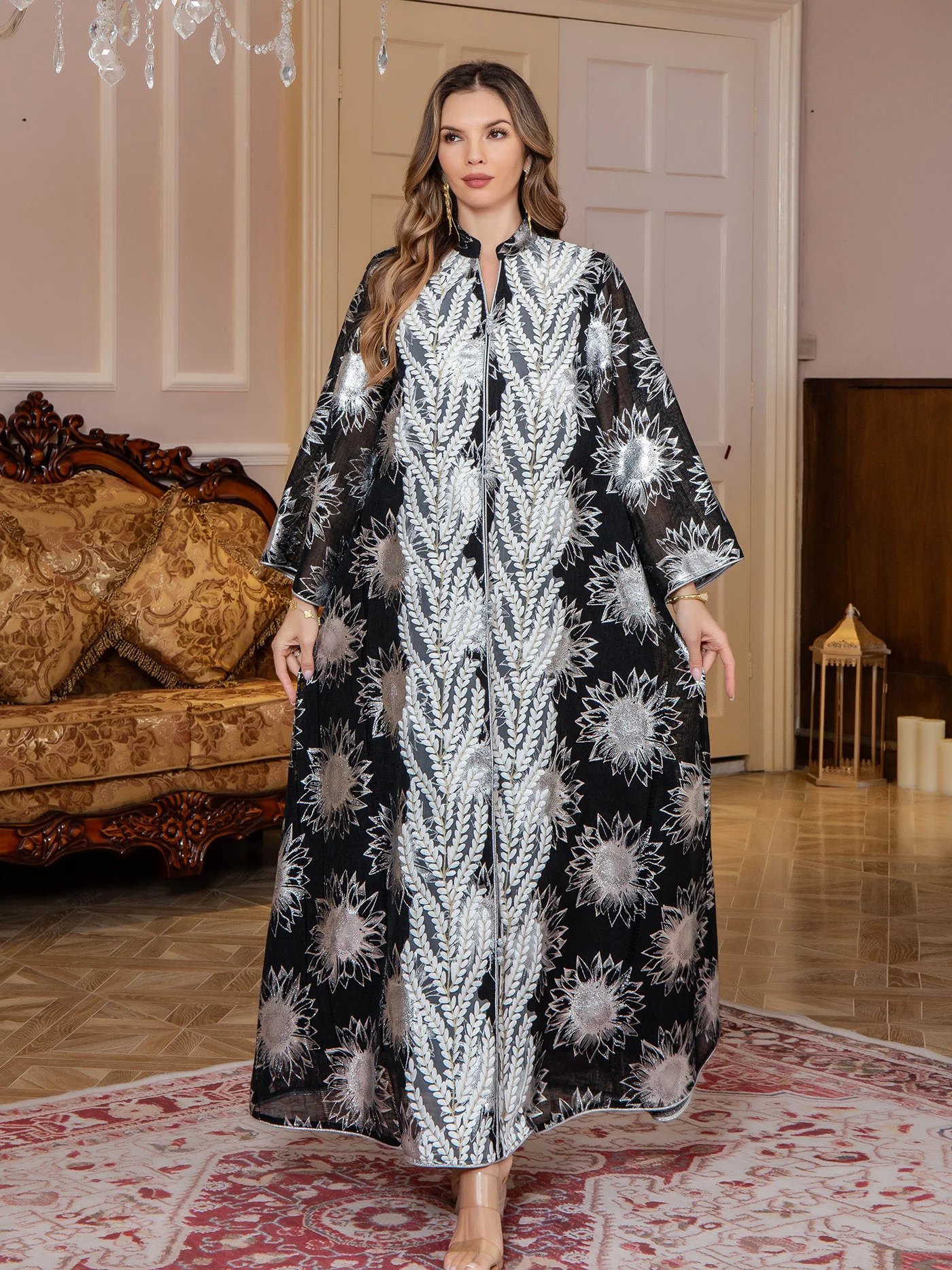 

New Muslim Print Robe Women Elegant Fashion Very Suitable for Daily Wear Middle Eastern Dress Satin Abaya Saudi Dubai Long Dress