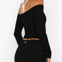 Women's Sporty Basic Off-Shoulder Top Casual Slim Fit Long Sleeve T-Shirt Stylish Solid Color for Fall - Image 2