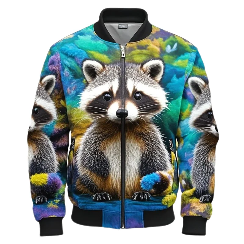 Funny Raccoon Graphic Zip Up Jackets For Men Clothes Casual Animal Zipper Coat Autumn Women Outwear Boy Streetwear Unisex Jacket