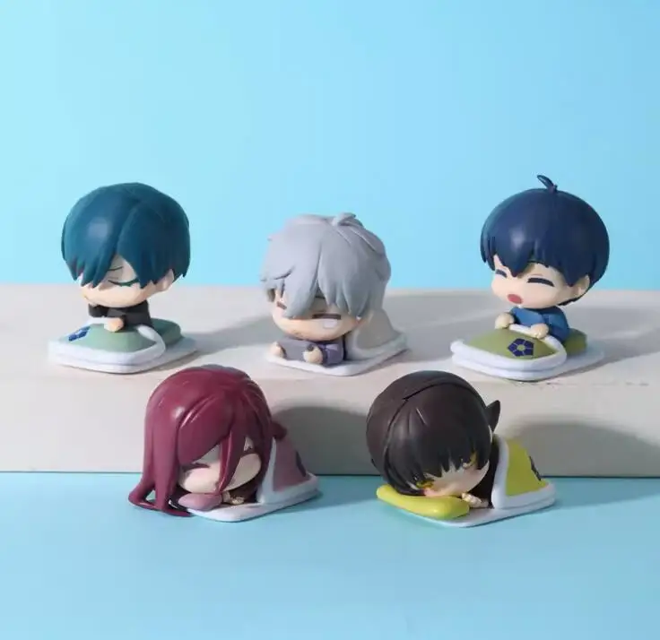 

No box 4.5cm 5pcs/lot Japanese original anime figure sleeping Q vesion Isagi Yoichi/Nagi Seishiro/Chigiri Hyoma action figure