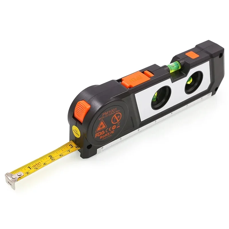 PEAKMETER PM1001 Rangefinder 4 in 1 Laser Level With 3M Tape ,Multipurpose Cross Line Laser horizontal bubble and level ruler