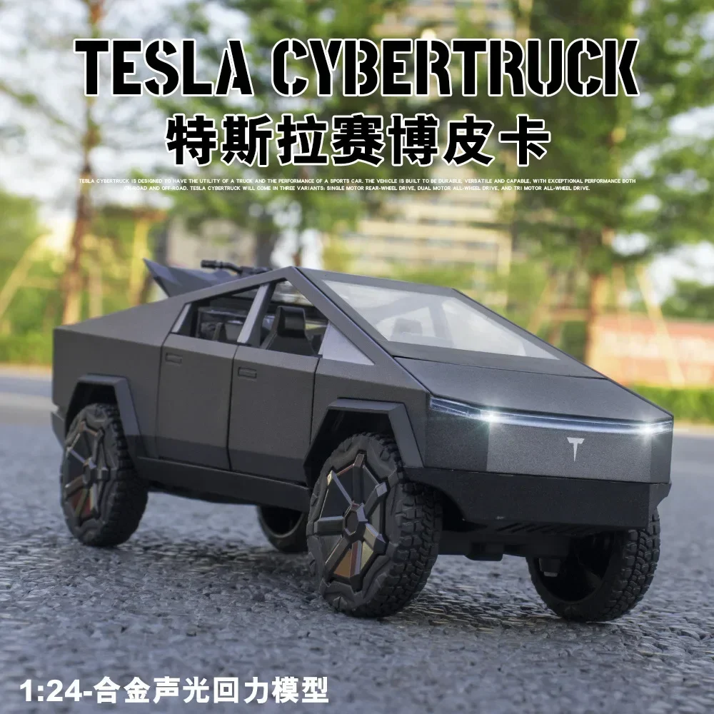 1:24 Tesla Cybertruck Pickup Alloy Car Model Diecasts Metal Toy Off-road Vehicles Truck Model Sound and Light Kids Gifts C107