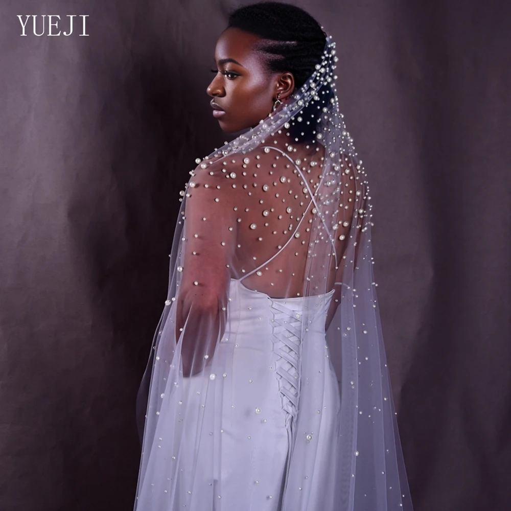 

YUEJI Bridal Luxury Pearl Veil 3m Wide Church Length Single Wedding Veil White 0139 Velo De Novia