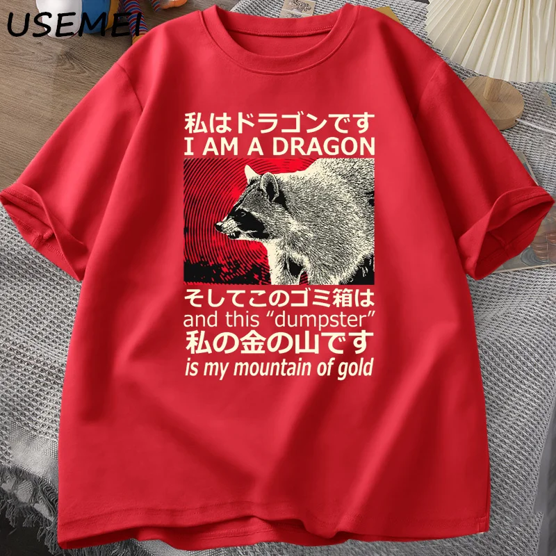 Dragon Raccoon T-shit Japanese Style Cotton Short Sleeve T Shirt Retro Harajuku Unisex O Neck Tees Streetwear Male Clothes