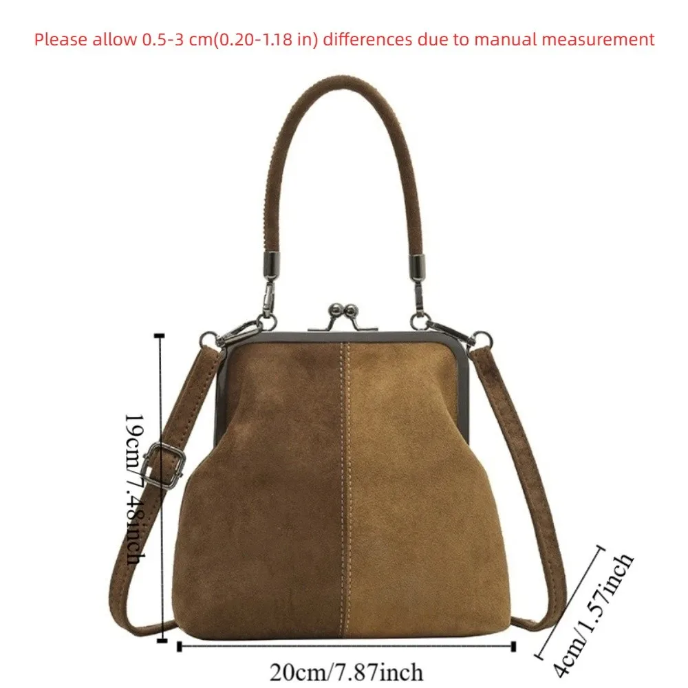 Large Capacity Retro Frosted Handbag Kiss Lock Short Handle Leather Crossbody Bag PU Clip Closure Clutch Shoulder Bag image 6