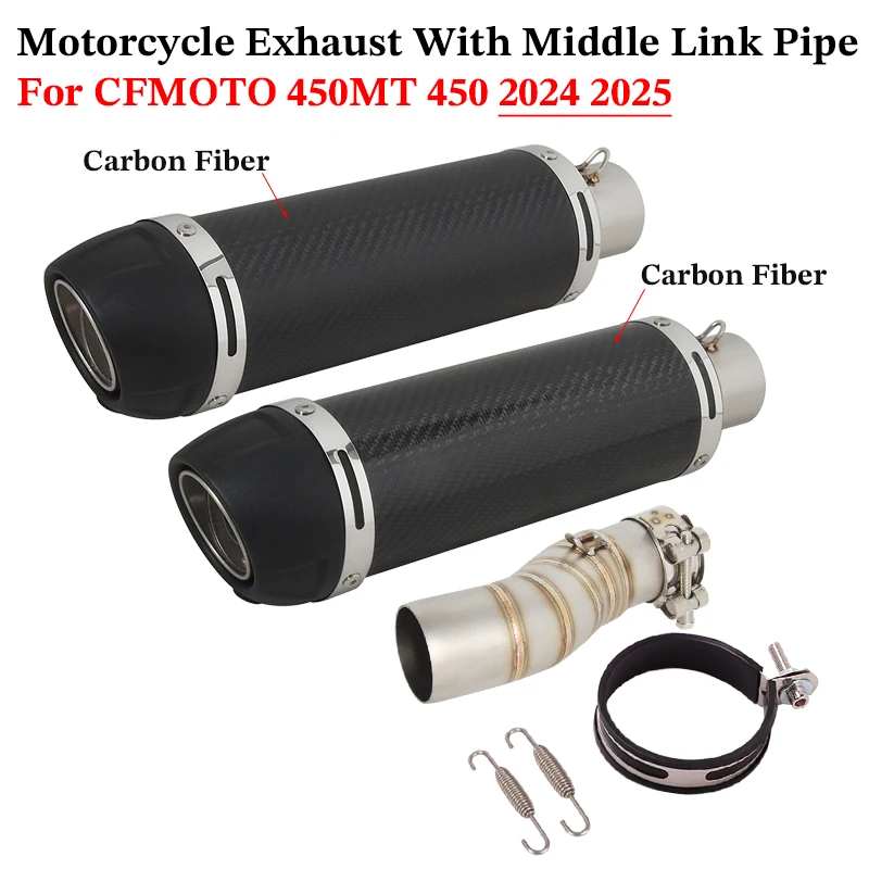 

Slip On For CFMOTO 450MT 450 MT 2024 2025 Motorcycle Exhaust System Mid Link Pipe With Carbon Fiber Muffler Removable DB Killer
